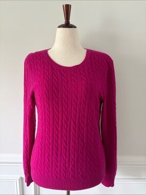 ANTONIO MELANI 100% cashmere cable knit crew sweater | fuchsia pink | size large